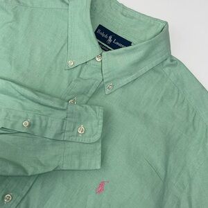 Ralph Lauren Men's Mint Green Button-Down Shirt 16 1/2 Large
